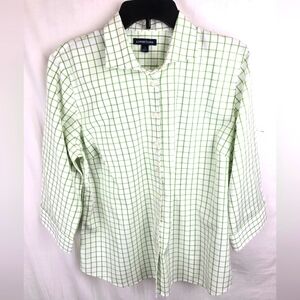 Lands' End Green Checkered 3/4th Sleeve Shirt Sz 14